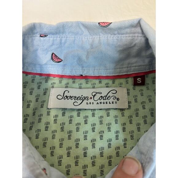 Sovereign Code Mens Sz S Button-Up Shirt Watermelon Print Summer Vacation Resort - Picture 7 of 10